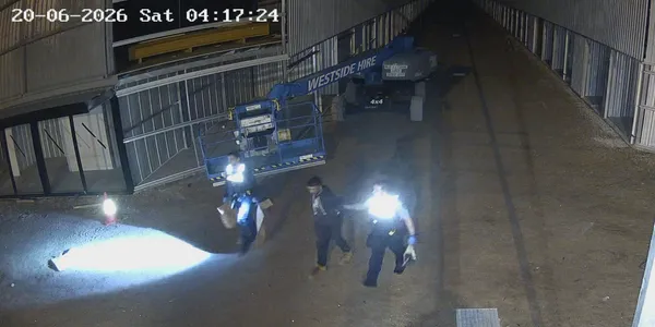 Night-time CCTV footage of WA Police attending a Southern River construction site